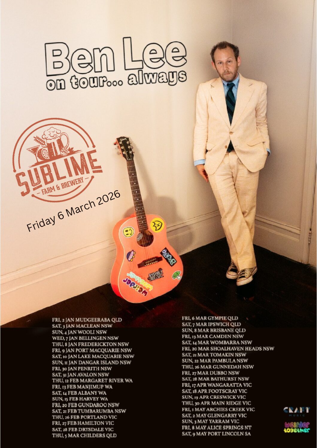 Ben Lee – Friday 6 March 2026 (Ticketed Show)