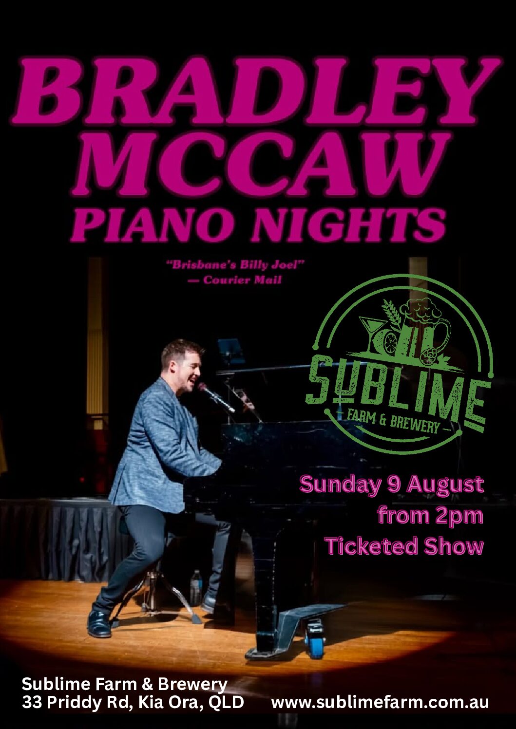 Bradley McCaw – Piano Nights Billy Joel Show – Sunday 9 Aug 2026 – 2pm (Ticketed Show)